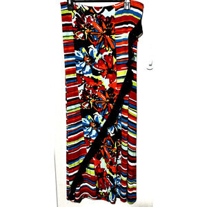 Multiples Colorful Maxi Skirt Size L jersey knit stretch faux wrap